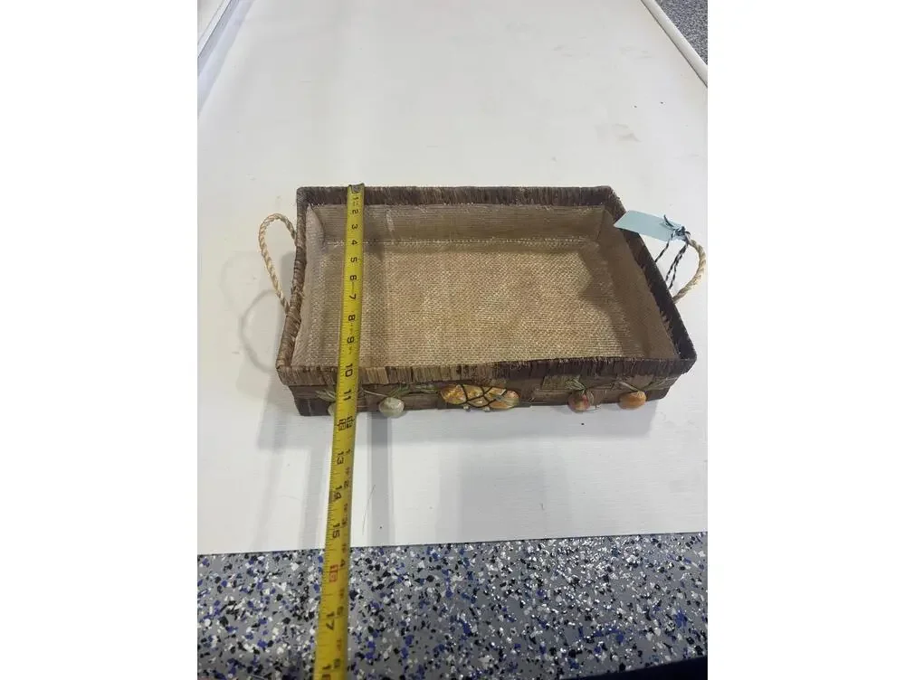 Handwoven Rectangular Wicker Basket Tray‎ with Decorative Fruit Accents